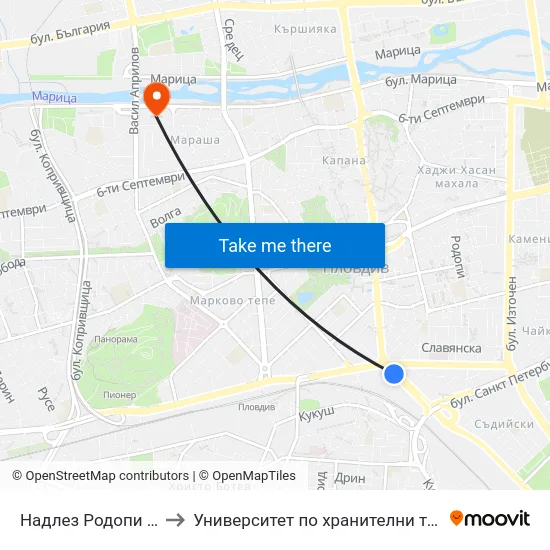 Надлез Родопи / Rodopi Overpass (375) to Университет по хранителни технологии (University of Food Technology) map