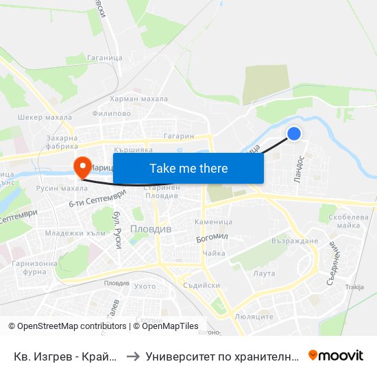 Кв. Изгрев - Крайна / Izgrev Qr - Last Stop (1029) to Университет по хранителни технологии (University of Food Technology) map