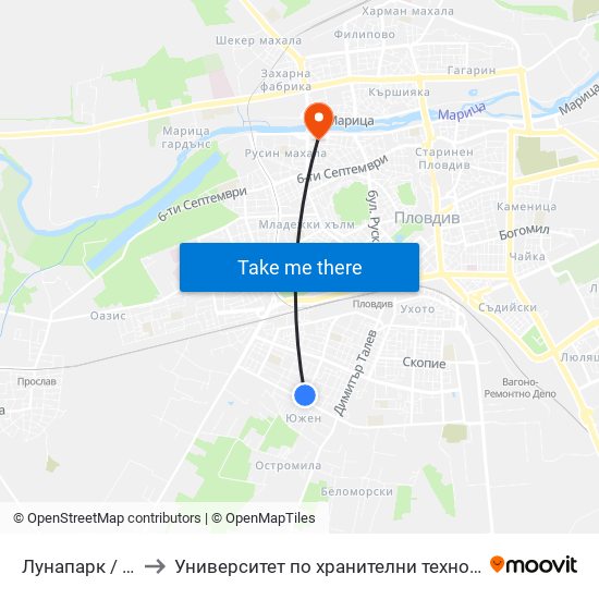 Лунапарк / Lunapark (319) to Университет по хранителни технологии (University of Food Technology) map