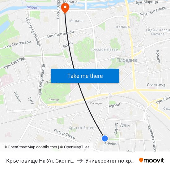 Кръстовище На Ул. Скопие С Ул. Горно Броди / Junction Of Skopie St. And Gorno Brodi St. (440) to Университет по хранителни технологии (University of Food Technology) map