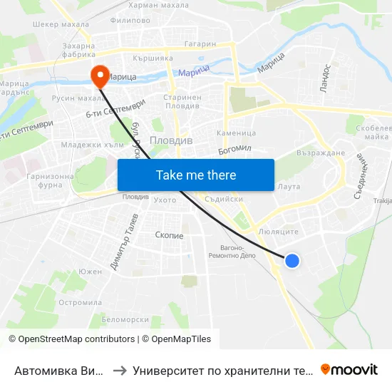 Автомивка Викрис / Vikris Car Wash to Университет по хранителни технологии (University of Food Technology) map