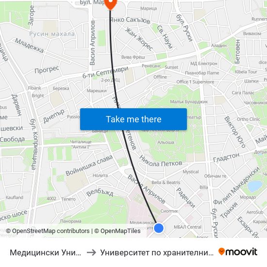 Медицински Университет / Medical University to Университет по хранителни технологии (University of Food Technology) map