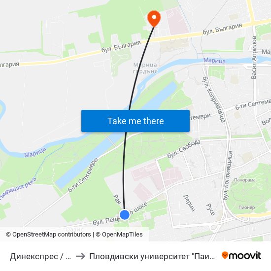 Динекспрес / Dinexpress (174) to Пловдивски университет "Паисий Хилендарски" - Нова сграда map