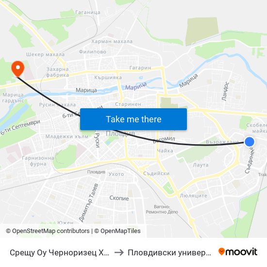 Срещу Оу Черноризец Храбър / Opposite Chernorizetz Hrabar School  (113) to Пловдивски университет "Паисий Хилендарски" - Нова сграда map