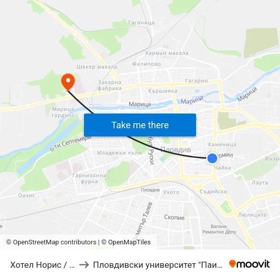 Хотел Норис / Noris Hotel (221) to Пловдивски университет "Паисий Хилендарски" - Нова сграда map