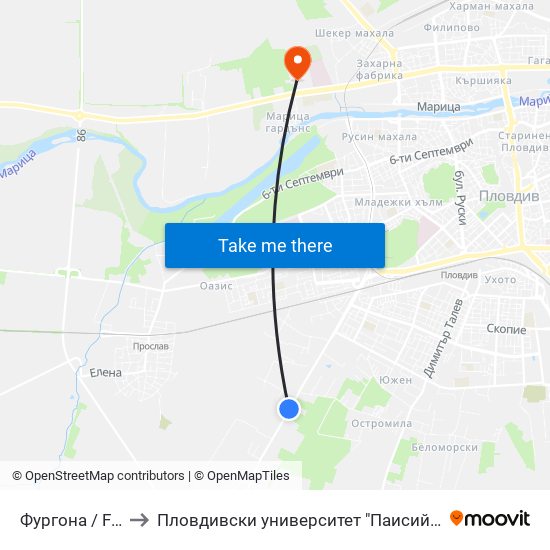 Фургона / Furgona (26) to Пловдивски университет "Паисий Хилендарски" - Нова сграда map