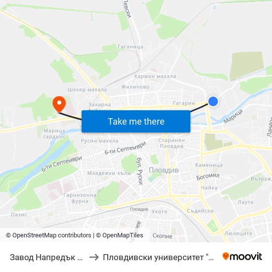 Завод Напредък / Napredak Factory (210) to Пловдивски университет "Паисий Хилендарски" - Нова сграда map