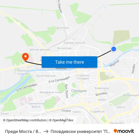 Преди Моста / Before the Bridge (212) to Пловдивски университет "Паисий Хилендарски" - Нова сграда map