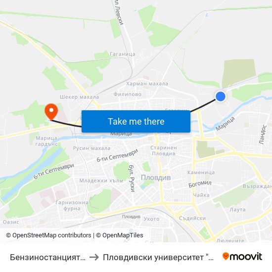 Бензиностанцията / the Gas Station (181) to Пловдивски университет "Паисий Хилендарски" - Нова сграда map