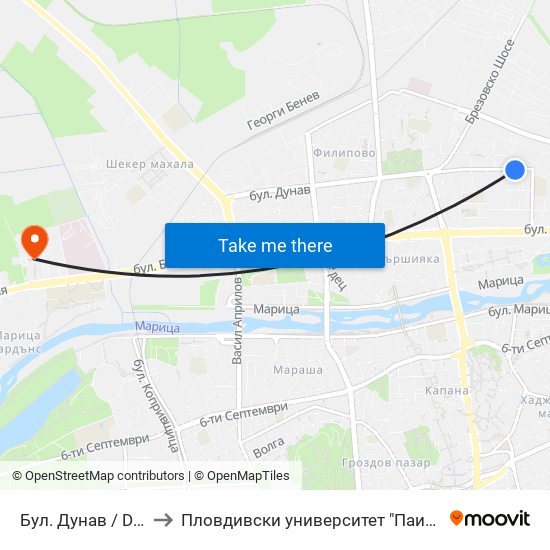 Бул. Дунав / Danube Blvd (322) to Пловдивски университет "Паисий Хилендарски" - Нова сграда map