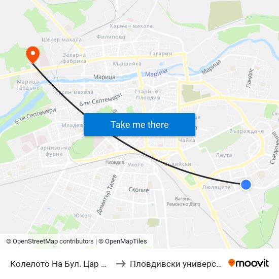 Колелото На Бул. Цар Симеон / Tsar Simeon Blvd Roundabout (1032) to Пловдивски университет "Паисий Хилендарски" - Нова сграда map