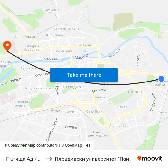 Пътища Ад / Patishta Ad (355) to Пловдивски университет "Паисий Хилендарски" - Нова сграда map