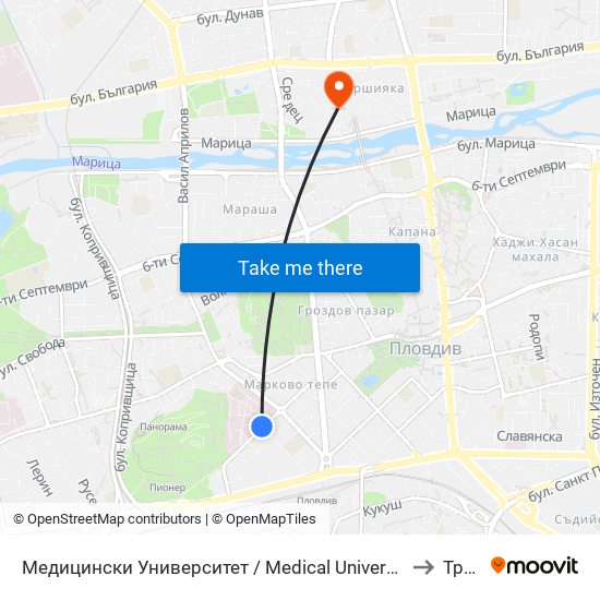 Медицински Университет / Medical University to Труд map