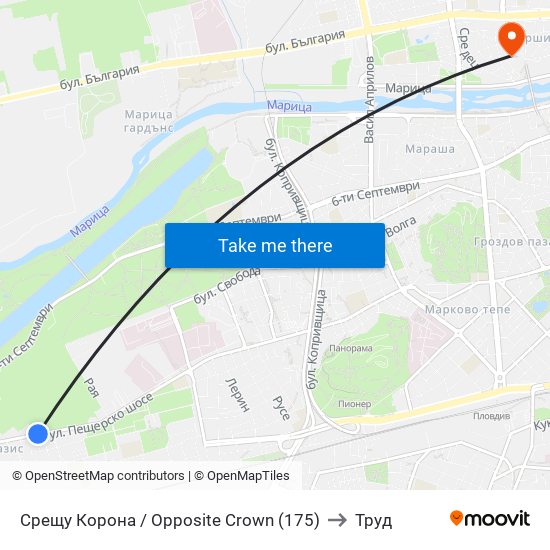 Срещу Корона / Opposite Crown (175) to Труд map