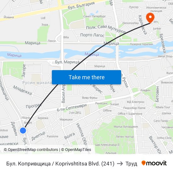 Бул. Копривщица / Koprivshtitsa Blvd. (241) to Труд map