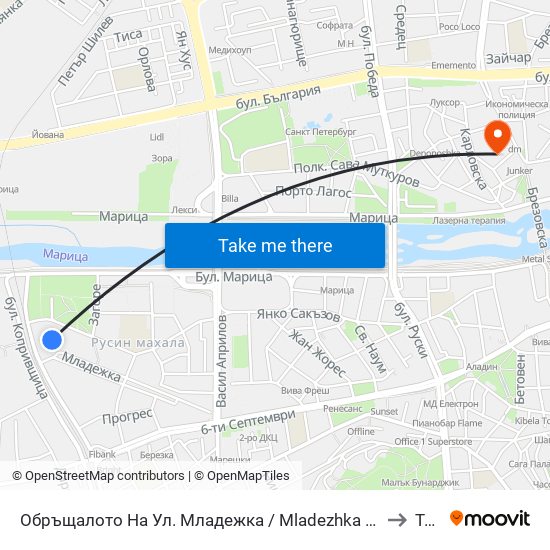 Обръщалото На Ул. Младежка / Mladezhka St. Turn Spot (1022) to Труд map