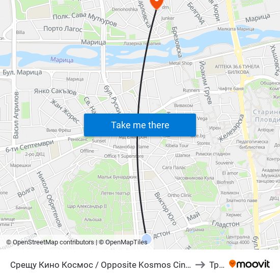 Срещу Кино Космос / Opposite Kosmos Cinema (247) to Труд map