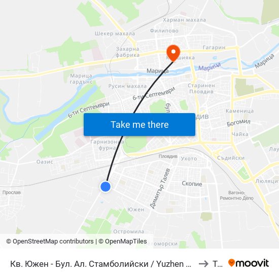 Кв. Южен - Бул. Ал. Стамболийски / Yuzhen Qr - Al. Stamboliyski Blvd (1015) to Труд map