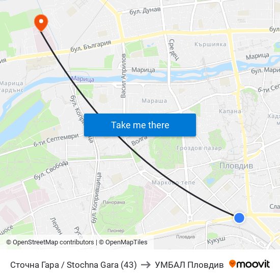 Сточна Гара / Stochna Gara (43) to УМБАЛ Пловдив map