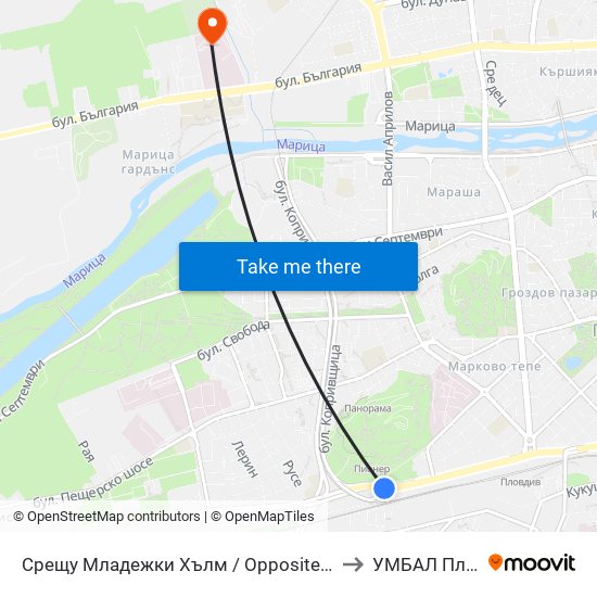 Срещу Младежки Хълм / Opposite Youth Hill (203) to УМБАЛ Пловдив map