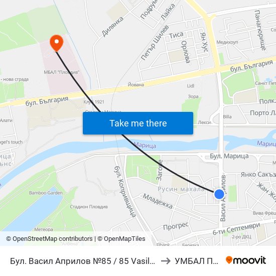Бул. Васил Априлов №85 / 85 Vasil Aprilov Blvd. (451) to УМБАЛ Пловдив map