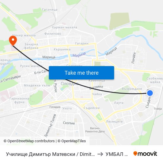 Училище Димитър Матевски / Dimitar Matevski School (112) to УМБАЛ Пловдив map