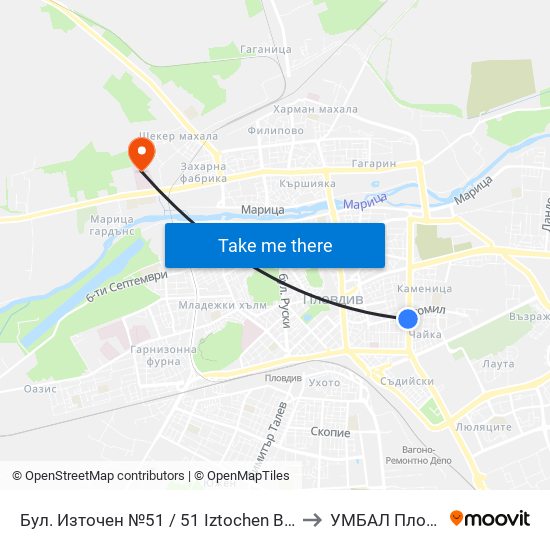 Бул. Източен №51 / 51 Iztochen Blvd. (232) to УМБАЛ Пловдив map