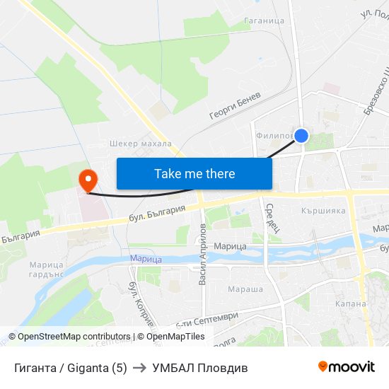 Гиганта / Giganta (5) to УМБАЛ Пловдив map