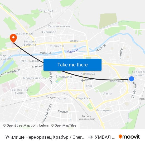 Училище Черноризец Храбър / Chernorizets Hrabar School (333) to УМБАЛ Пловдив map