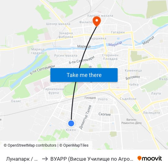 Лунапарк / Lunapark (319) to ВУАРР (Висше Училище по Агробизнес и Развитие на Регионите) map