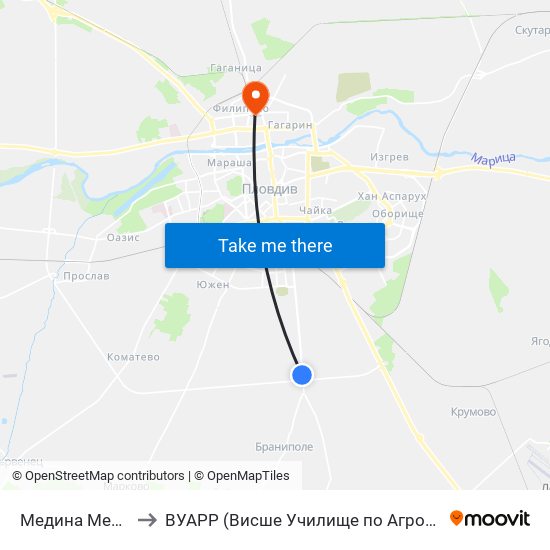 Медина Мед / Medina Med to ВУАРР (Висше Училище по Агробизнес и Развитие на Регионите) map
