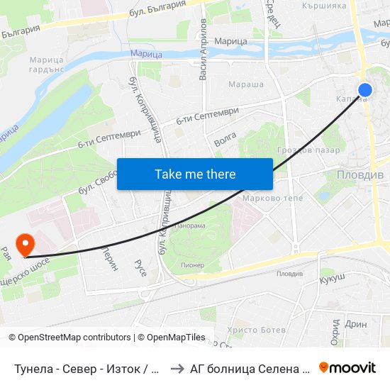 Тунела - Север - Изток / Tunela - Sever - East (47) to АГ болница Селена (AG bolnitsa Selena) map