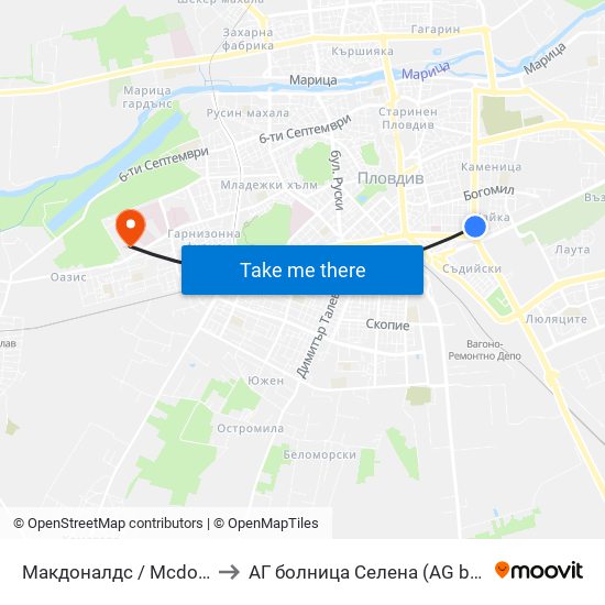 Макдоналдс / Mcdonalds (220) to АГ болница Селена (AG bolnitsa Selena) map