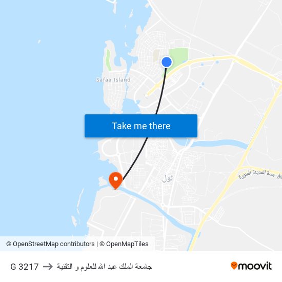 G 3217 to جامعة الملك عبد الله للعلوم و التقنية map