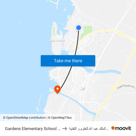 Gardens Elementary School (Ges) to جامعة الملك عبد الله للعلوم و التقنية map
