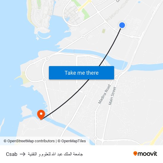 Csab to جامعة الملك عبد الله للعلوم و التقنية map
