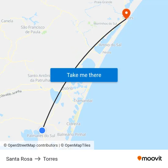 Santa Rosa to Torres map