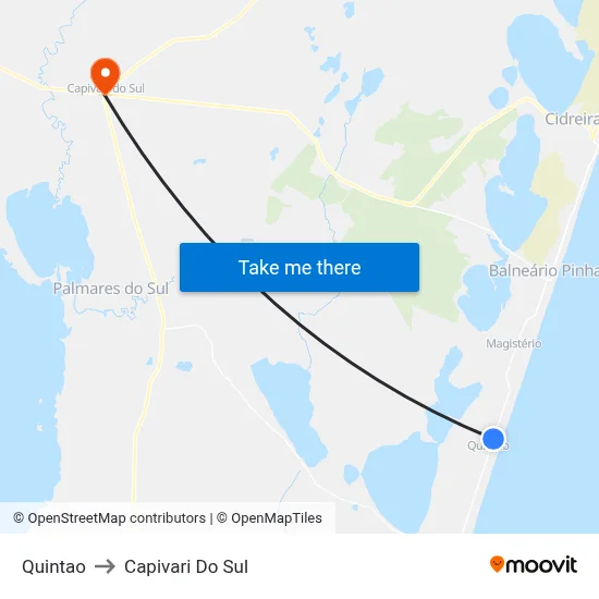 Quintao to Capivari Do Sul map