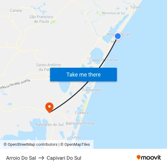 Arroio Do Sal to Capivari Do Sul map