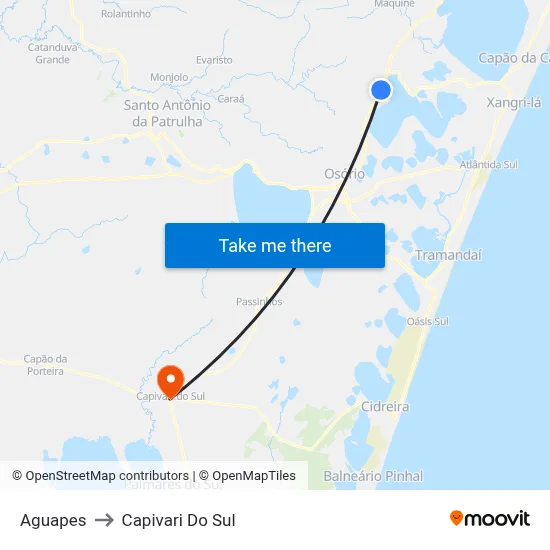 Aguapes to Capivari Do Sul map