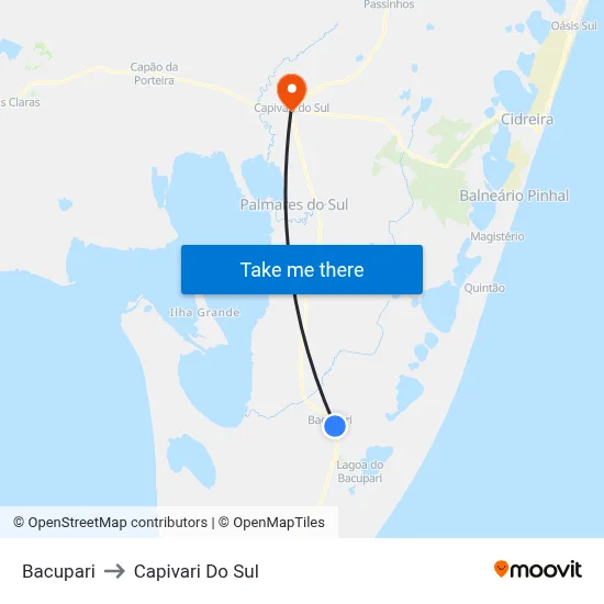 Bacupari to Capivari Do Sul map