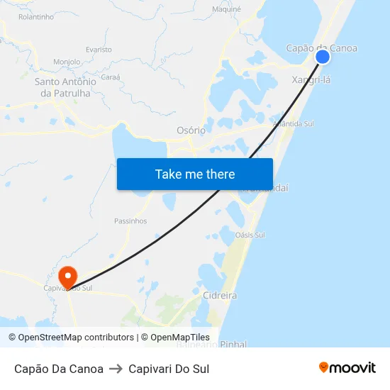 Capão Da Canoa to Capivari Do Sul map