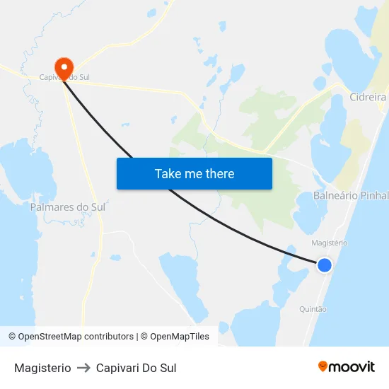 Magisterio to Capivari Do Sul map