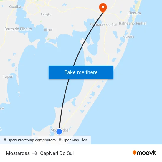 Mostardas to Capivari Do Sul map