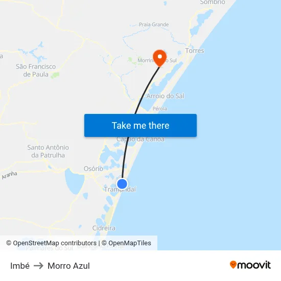 Imbé to Morro Azul map