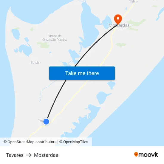 Tavares to Mostardas map