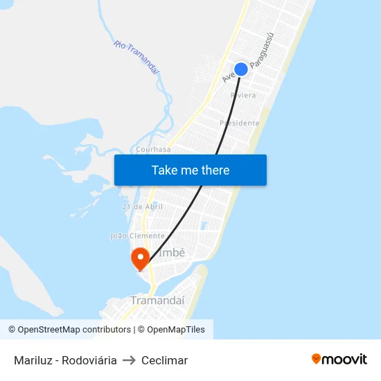 Mariluz - Rodoviária to Ceclimar map