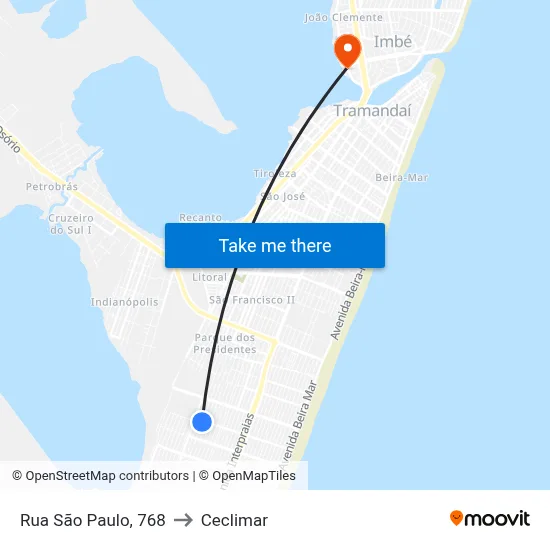 Rua São Paulo, 768 to Ceclimar map
