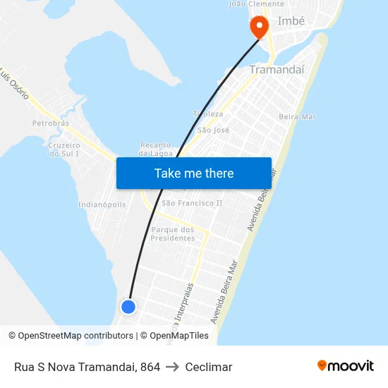 Rua S Nova Tramandai, 864 to Ceclimar map
