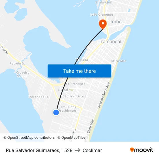 Rua Salvador Guimaraes, 1528 to Ceclimar map